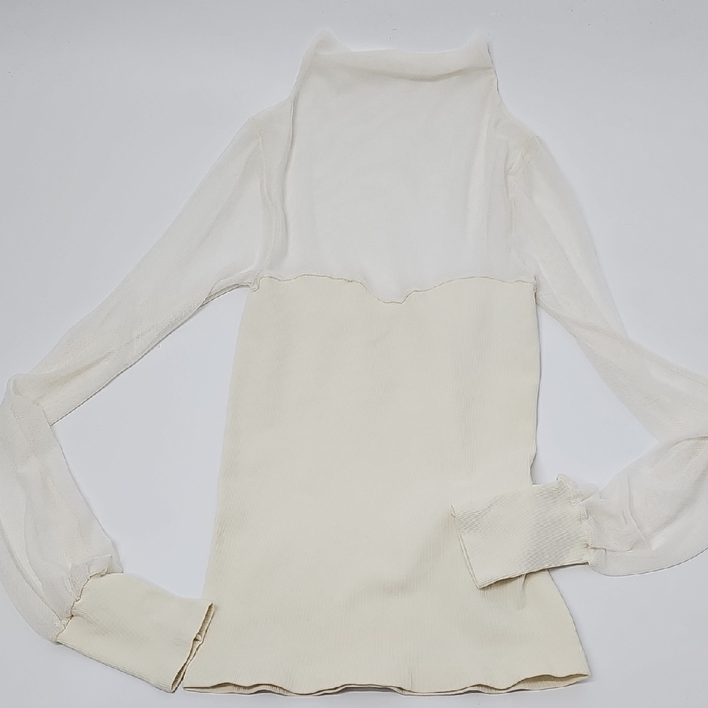 Intimately Free People Cream Mesh & Ribbed Fitted Sweetheart Top‎ Sz:M/L Dainty